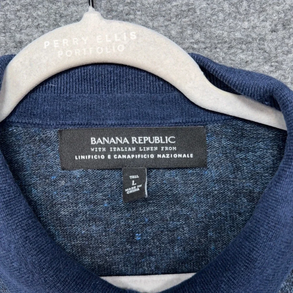 Banana Republic Polo Shirt Mens Large Tall Blue Italian Linen Knit Pocket Luxury